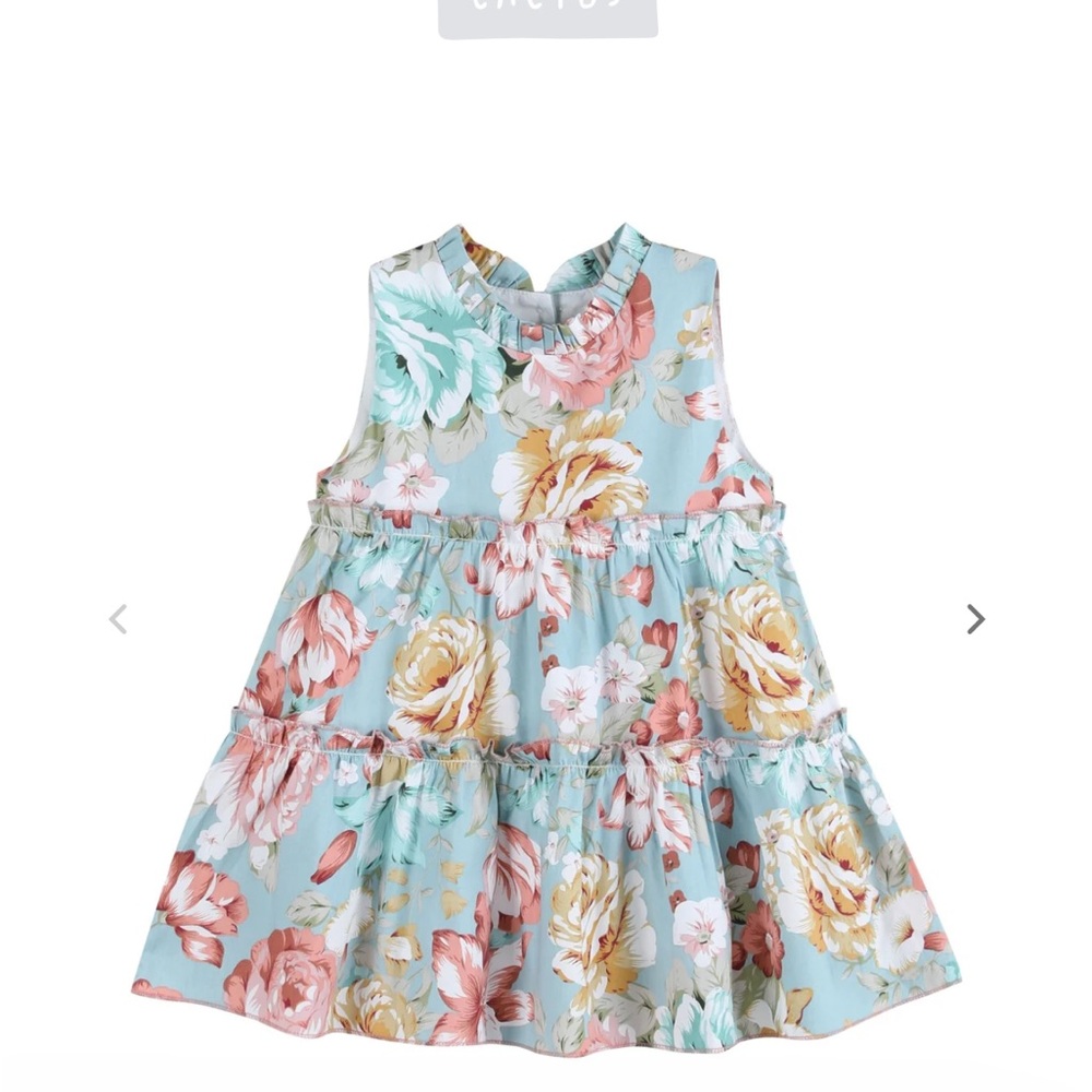Lil Cactus Tiered Floral Dress. Sleeveless | Ruffle | Pink. Girl’s Sz-6